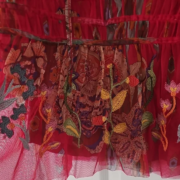 Johnny Was Vibrant Red Embroidered Blouse - Picture 3 of 4